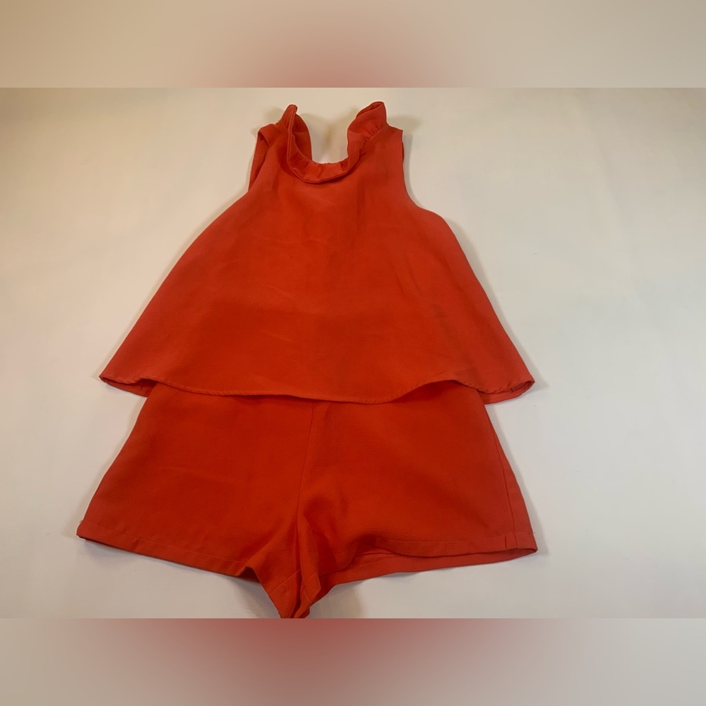 Do+Be halter layered jumper romper orange women’s size small bow tie in back (M) - Picture 3 of 11